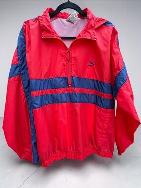 Vintage 80s/90s Puma Y2K Colorblock Quarter-Zip Windbreaker - Red/Navy - Large